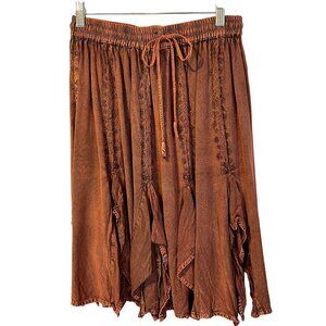 Flower Rust Brown Handkerchief Hem Skirt Bohemian Y2K Western‎ Fairycore Grunge
